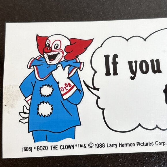 Vtg Bumper Sticker If You Can Read This Youre A Bozo Clown Original 1988 USA - Picture 2 of 4